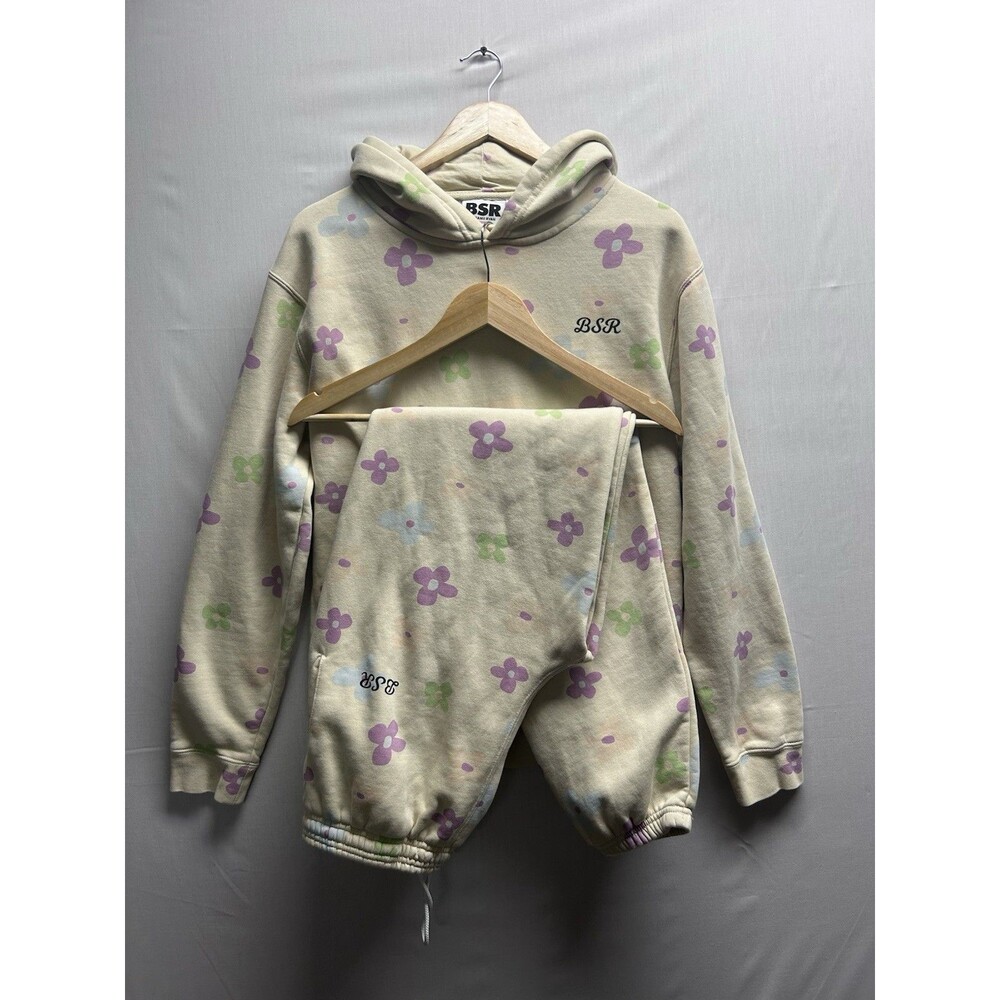BSR By Sami Ryan Womens Med Yellow Flowers 2 Piece Loungewear Set Hoodie Sweats